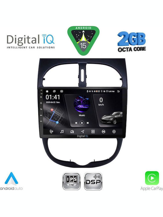 Digital IQ Car Audio System for Peugeot 206 1998-2006 (Bluetooth/USB/WiFi/GPS/Apple-Carplay/Android-Auto) with Touch Screen 9"