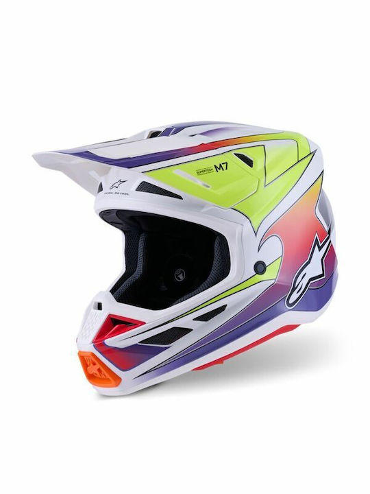 Alpinestars S-M7 Fuse White Gloss Κράνος Μηχανής Motocross ECE 22.06