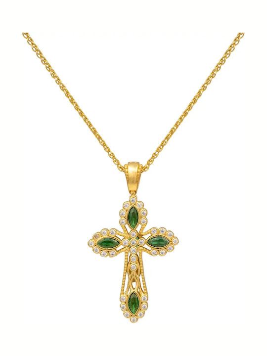 Women's Gold Byzantine Cross 14K Double Sided with Chain