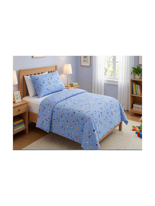 MayHome Sheet Set Double from Cotton & Polyester Light Blue 200x240cm