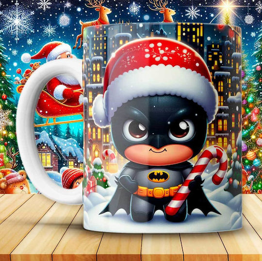 Cana Ceramică Albă De Crăciun 330ml Model Batman Dp5594