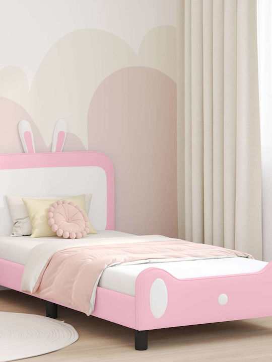Pat pentru Copii Clasic Single cu Spațiu de Depozitare Roz pentru Saltea 90x190cm