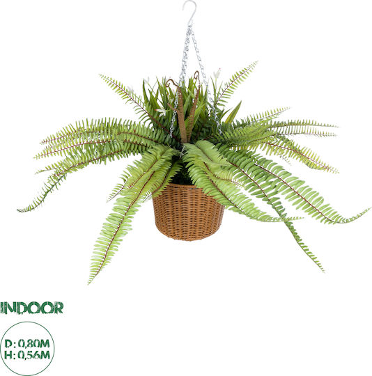 Globostar Artificial Garden Fern Hanging Bouquet Plant 20629 Artificial Hanging Decorative Fern Plant H56cm