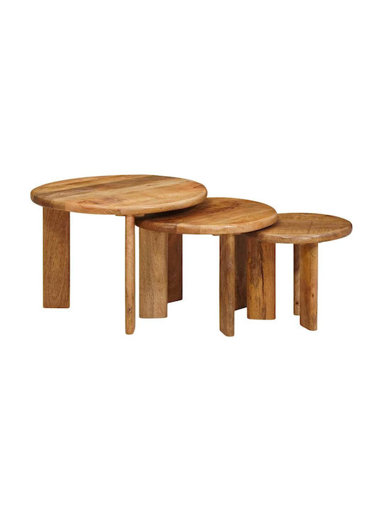 Round Side Coffee Table Made of Solid Brown Woo...