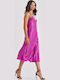 Summer Midi Evening Satin Slip Dress Magenta