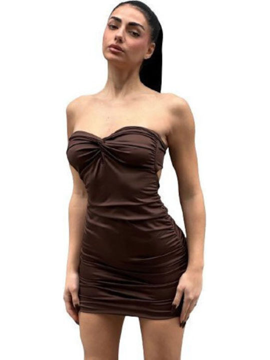 Summer Mini Evening Strapless Brown Dress