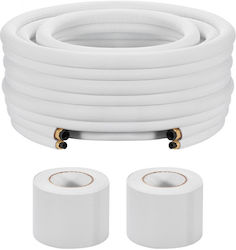 Set Mini Țevi De Separare Vevor 15,2m Țeavă De Cupru Ac Od 6,4 & 12,7mm Alb Izolat Bobină Pe 3/8 Piulițe Late Benzi De Fixare Sistem Mini Separare Hvac Sau Pompa De Căldură