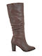 Leather Medium Heel Women's Boots Brown
