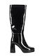 Synthetic Leather High Heel Women's Boots with Zipper Black