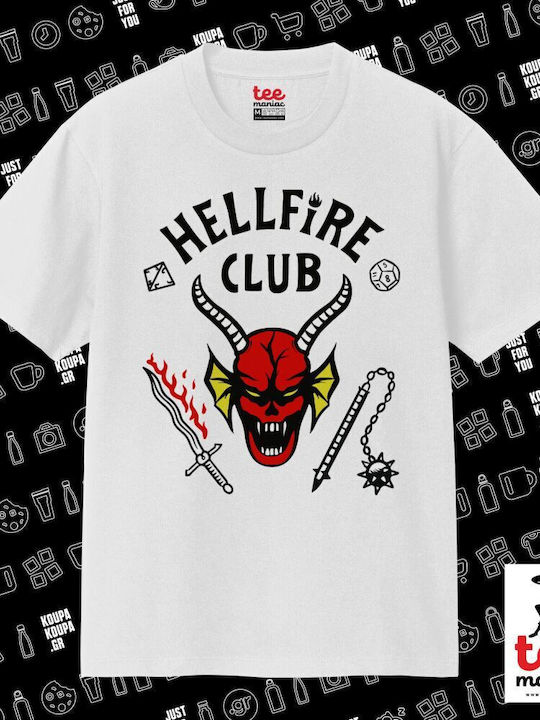 Hellfire Club Stranger Things Classic T-shirt Double Stitching Without Side Seams White 100% Cotton Vegan & Oeko-tex Certified