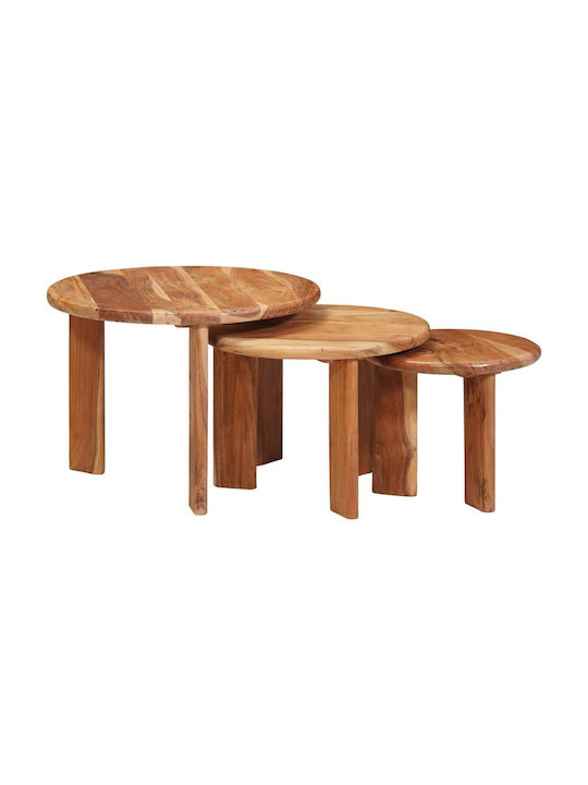 Round Side Table Wooden Brown Set of 3 M54xL54x...
