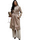 Leather Women's Ecru Coat with Buttons