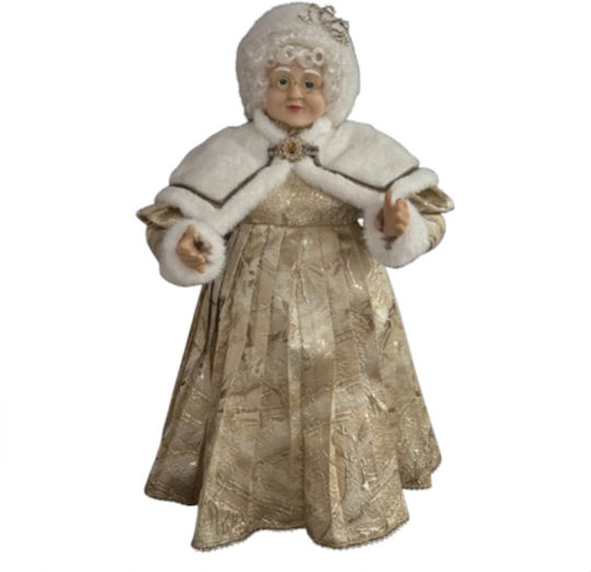 Weihnachtsfigur Mrs Claus mit Brille und Goldenem Kleid 60cm