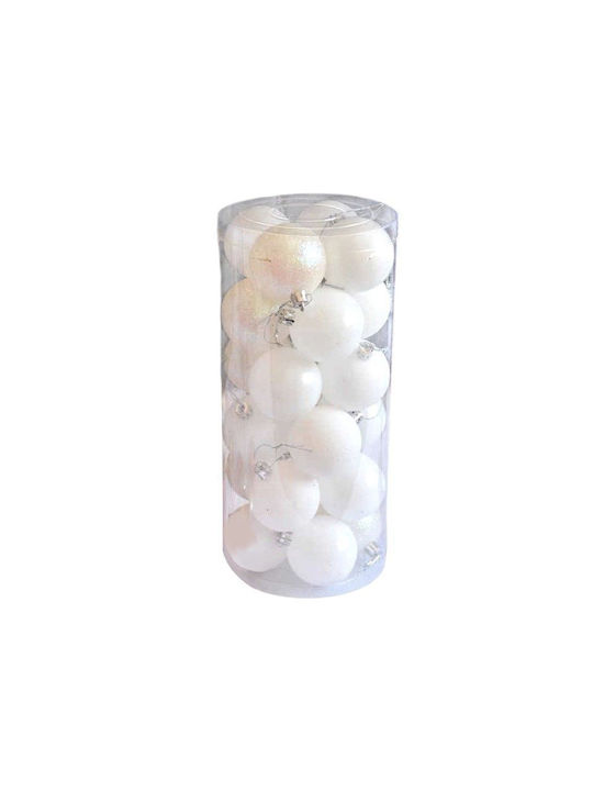 Hanging Ball Ornament Ornament White 8cm Set 24pcs