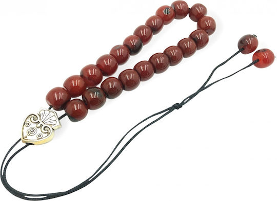 Worry Beads Agate Beads & Crest Tile Red 28cm 1 Piece