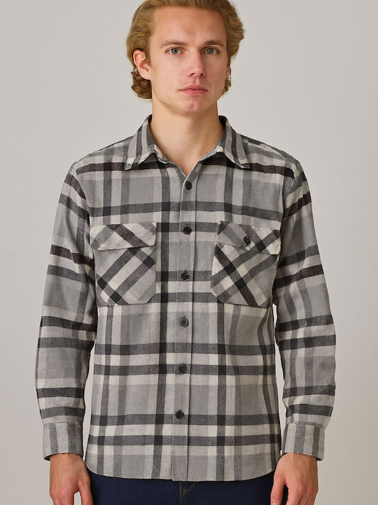 Long-sleeved Shirt Checked Gray