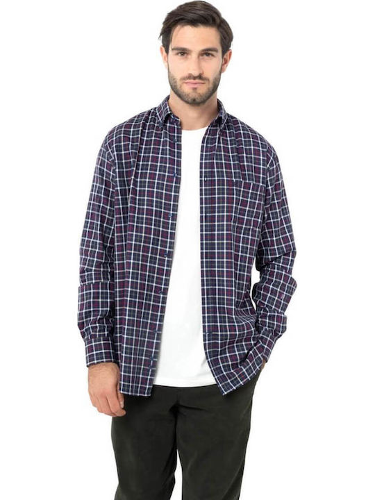 Long-sleeved Flannel Shirt Checked Dark Blue