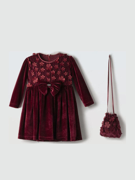 Evita Kinderkleid Langärmelig Samt Burgundisch