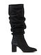 Leather Medium Heel Women's Boots Black