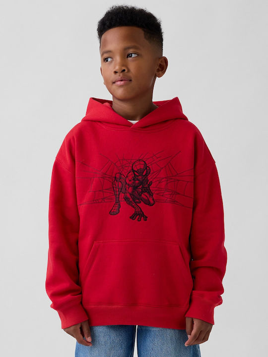 Fleece Παιδικό Φούτερ με Κουκούλα και Τσέπες Modern Red