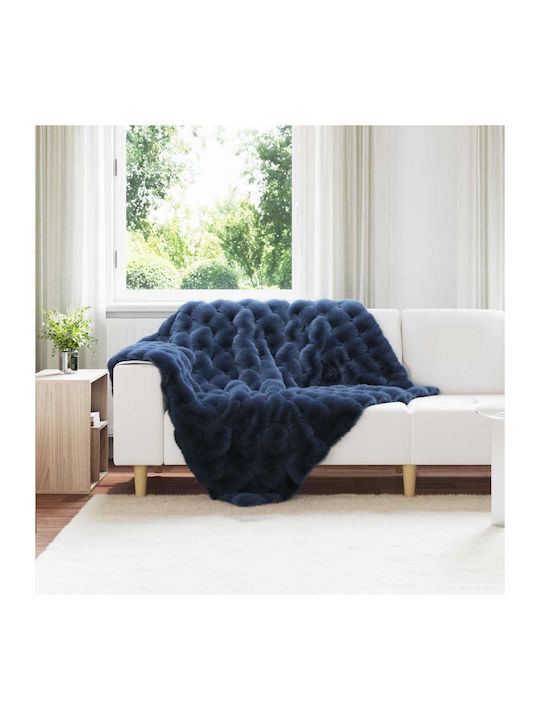 vidaXL Pătură Blănoasă Pentru Canapea 130x150cm Albastru Marin