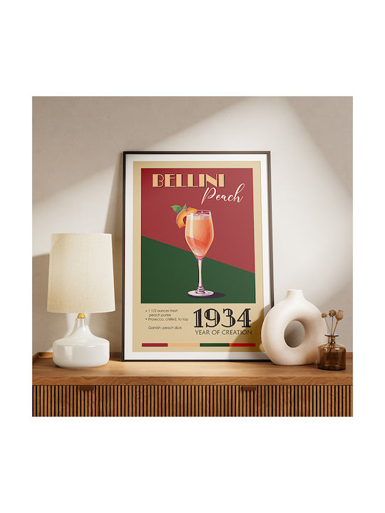 Poster Vintage Bellini Peach Classic Cocktail Pst25379 30cm X 40cm Premium Black Wooden Frame