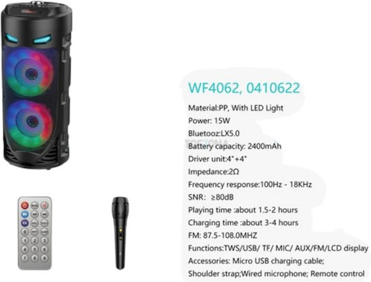 Ikrea Karaoke Speaker with Wired Microphone and Lighting Effects WF4062 Black