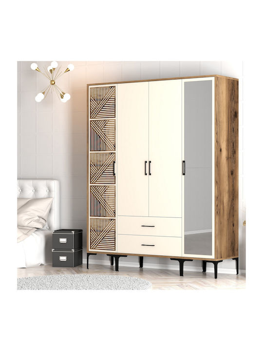 Ντουλάπα Τέσσερις Πόρτες Ptr Lidya Κρέμ 160x47x201cm