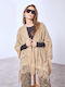 Celestino Women's Knitted Cape Perforated Patterns Loose Fit Dark Beige