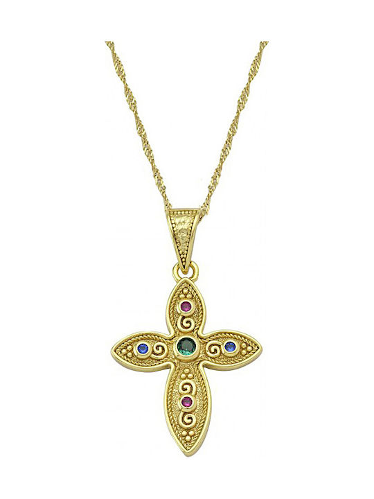 Women's Byzantine Cross from Gold Plated Silver with Chain