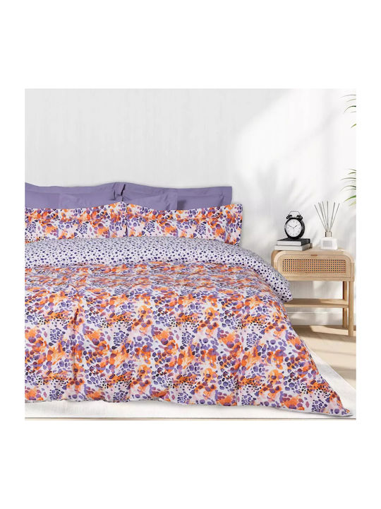 Das Home Casual 5430 Σετ Σεντόνια Υπέρδιπλα με Λάστιχο 170x200+35εκ. Orange, Purple (3τμχ)
