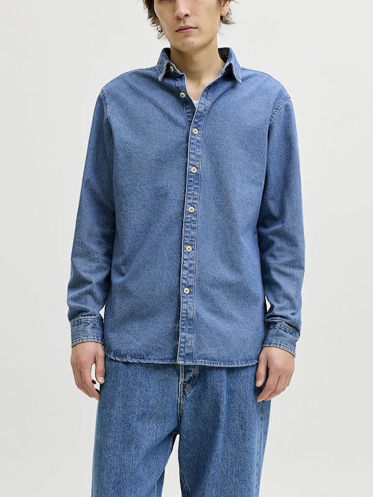 Jack & Jones Μακρυμάνικo Τζιν Πουκάμισο Mid Blu...