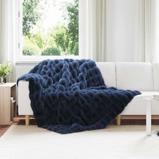 vidaXL Furry Single Blanket 150x220cm Light Blue Blue