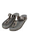 Leder Flache Sandalen für Damen in Gray Farbe
