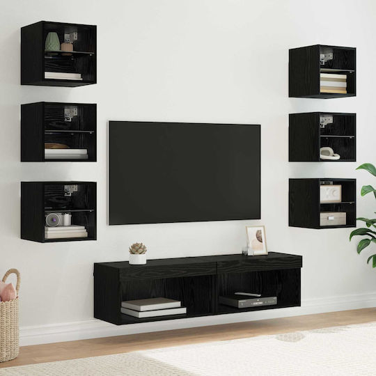 Wohnzimmer TV-Einheit Black Beech mit Vitrine & Beleuchtung L30xB28.5xH30cm