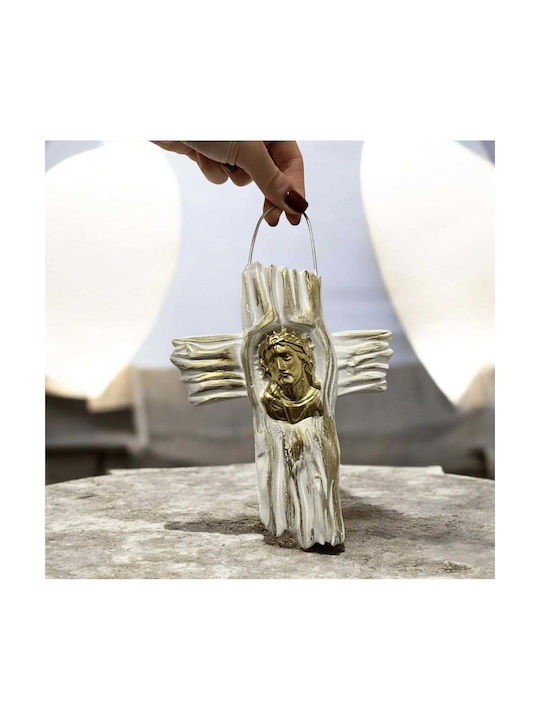 Cross Porcelain Embossed Depiction of Jesus Gold Details