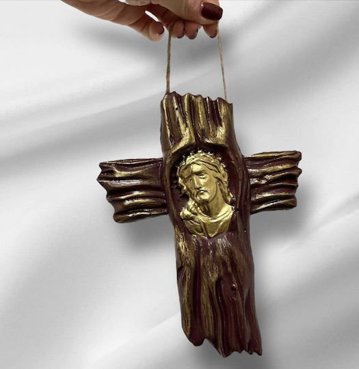 Cross Porcelain Embossed Depiction of Jesus Gold Details