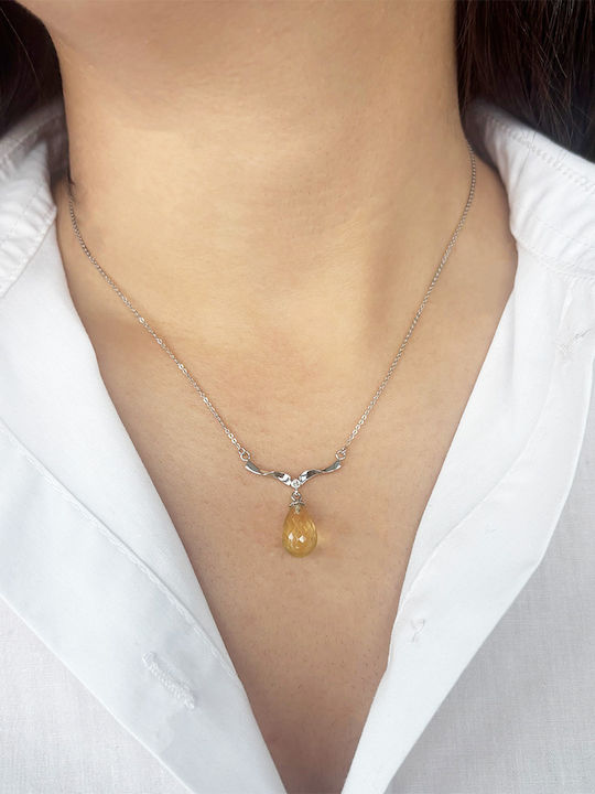 Halskette K18 Weißgold Kette Diamant Lemon Quarz F312904lq