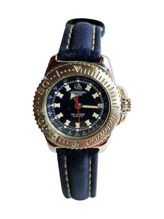 Catamaran Men's Watch Battery with Blue Leather Strap