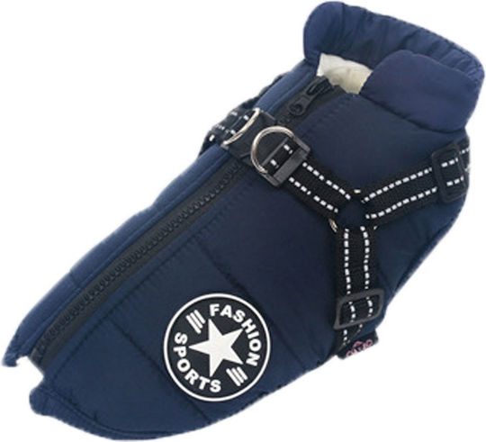 Denik Pets Hundemantel Fleece / Wasserdicht Blau Groß mit Rückenlänge 38 cm.