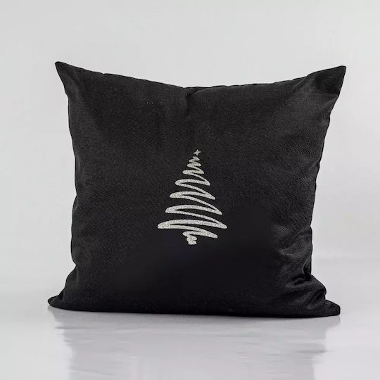 Borea Perna Decorativă de Crăciun Brad Figurină Negru 45x45buc