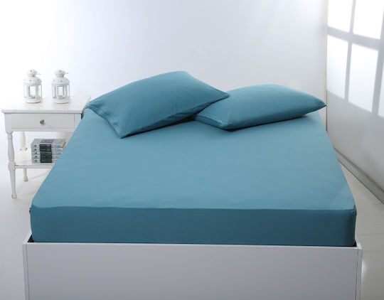 Silk Fashion Sheet Super-Double with Elastic 160x200+35cm. Petrol Blue
