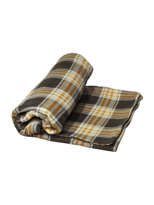 Sidirela Κουβέρτα Fleece Μονή 150x200εκ. Καρώ Καφέ-μπεζ