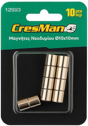 Μαγνήτης Νεοδυμίου Στρόγγυλος 10x10mm Σετ 10 Τεμάχια Cresman 12993