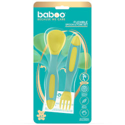 Baboo Baby Set mit Gabel mit Temperaturanzeige aus Silikon für 6+ Monate Gelb 2Stück