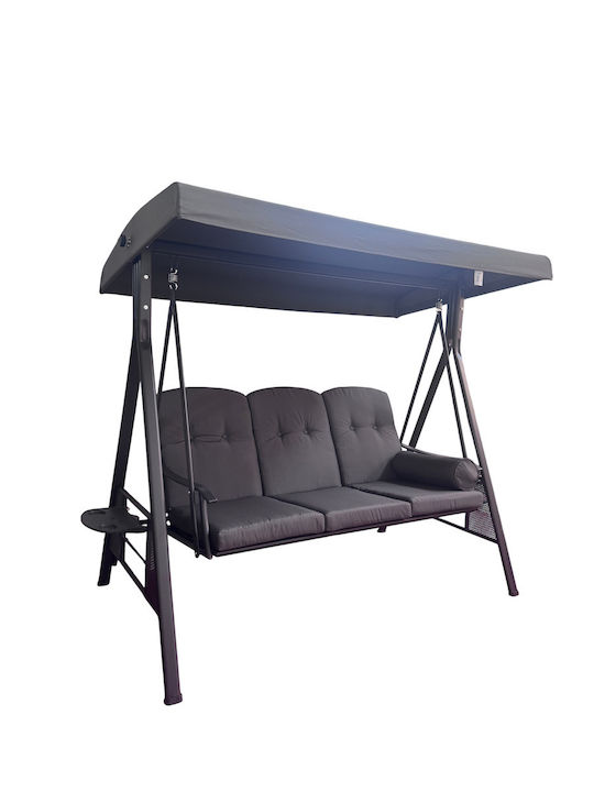 Garten & Veranda Schaukel mit Basis und Kissen 3 Sitze Metallisch Gray L205xB118xH186cm