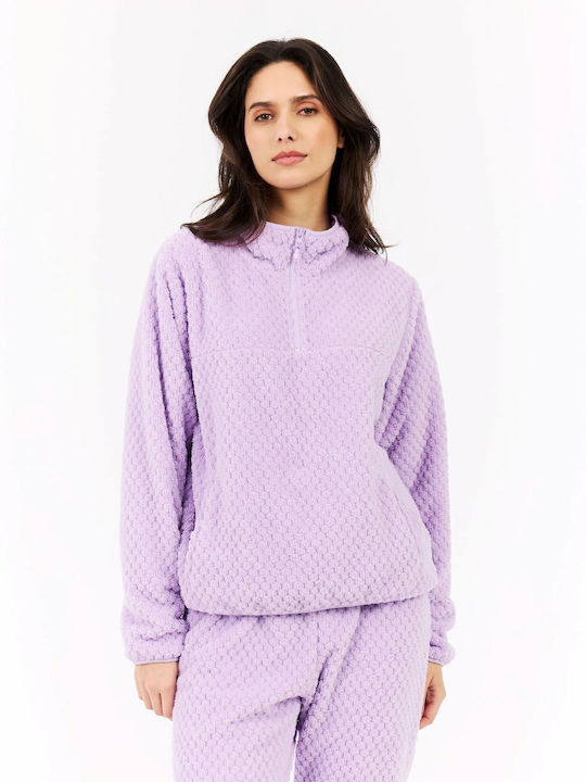 Winter Women's Fleece Blouse Hiking with Zipper Thistle Purple