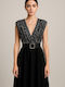 Maxi Abendkleid Satin Silber