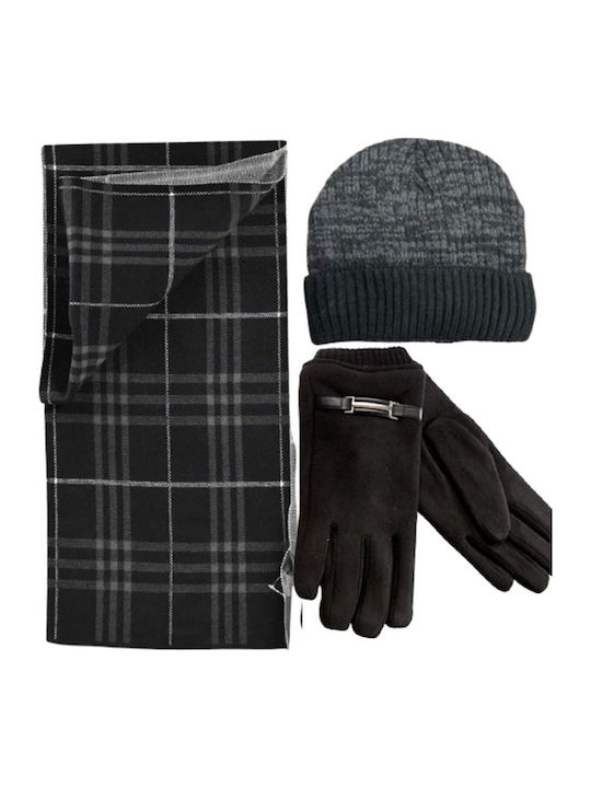 Set with Beanie Knitted in Black color