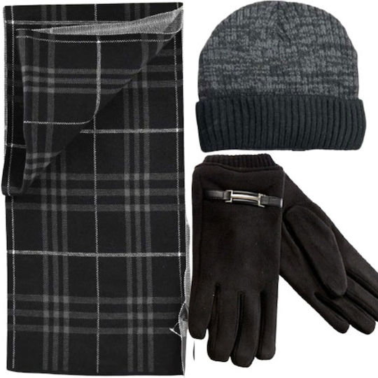 Set with Beanie Knitted in Black color